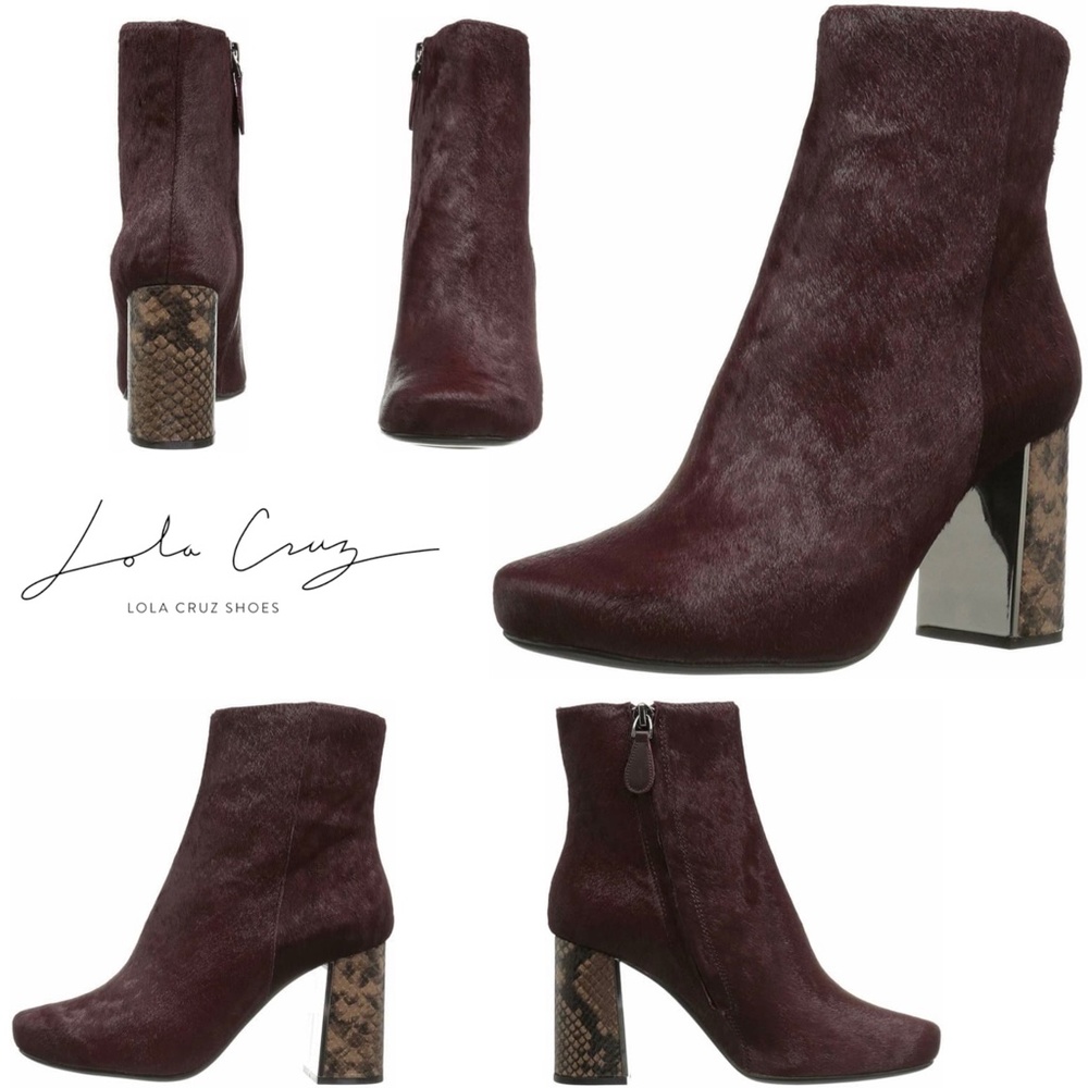 Lola Cruz Yuma 1 Ankle Bootie Fashion Leather Boots Snake Heel Burgundy Pumps - Picture 5 of 9